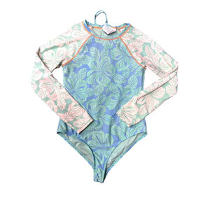 Hobie Girls Size 14 Hawaiian Tropical One Piece Swimsuit Blue